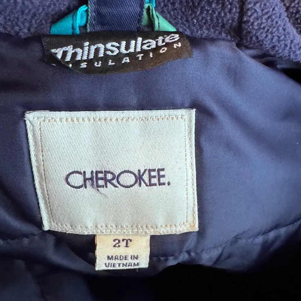 Cherokee Toddler Boy Blue Green Plaid Puffer Jacket Hooded Coat Thinsulate 2T